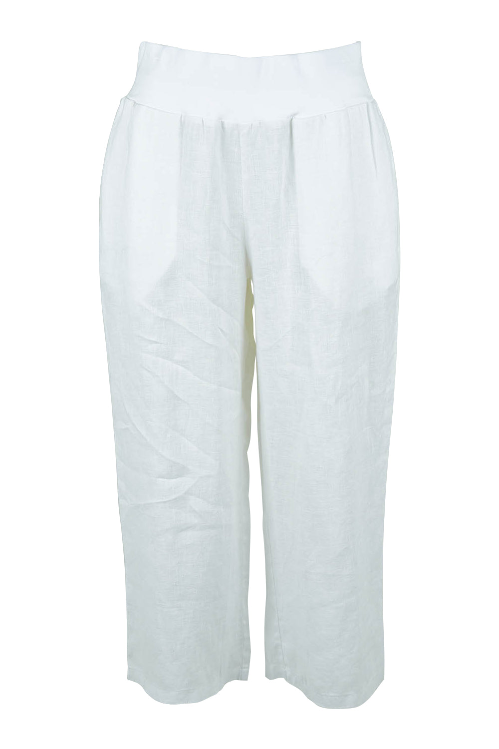 Product shot of the Classic Wide Leg Linen Pant in colour White (White), from the front