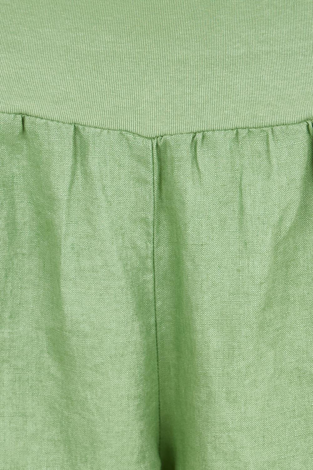 Product shot of the Jersey Waist Linen Short - Fern in colour Fern, showing detail