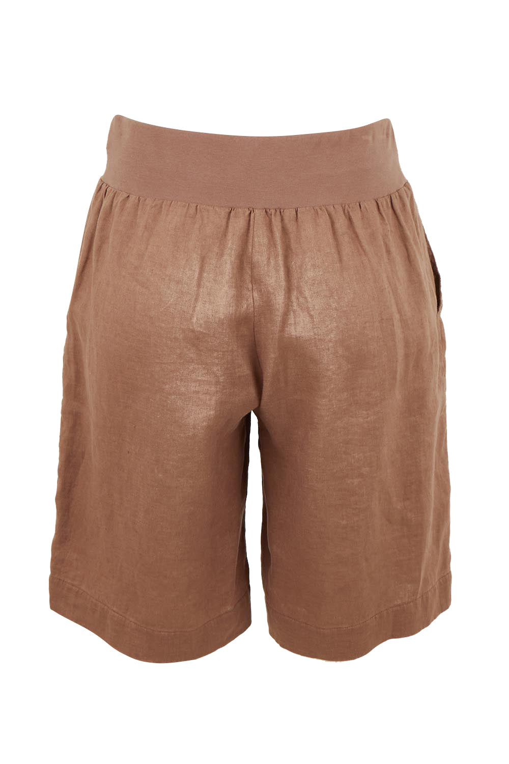 Product shot of the Jersey Waist Linen Short - Mocha in colour Mocha, from the back