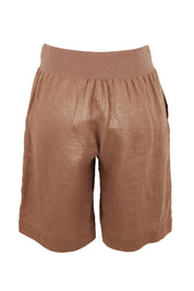 Product shot of the Jersey Waist Linen Short - Mocha in colour Mocha, from the back