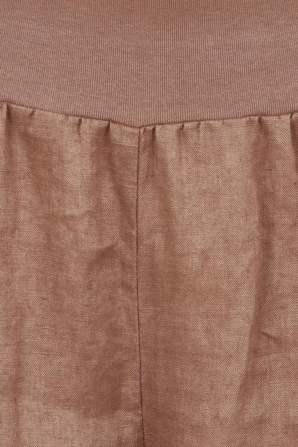 Product shot of the Jersey Waist Linen Short - Mocha in colour Mocha, showing detail