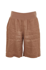 Product shot of the Jersey Waist Linen Short - Mocha in colour Mocha, from the front