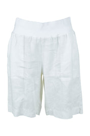 Product shot of the Jersey Waist Linen Short in colour White (White), from the front