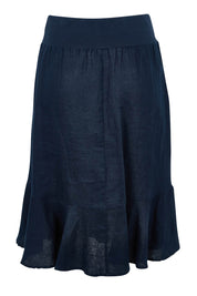 Product shot of the Piccolo Linen Skirt in colour Navy (Blue), from the back