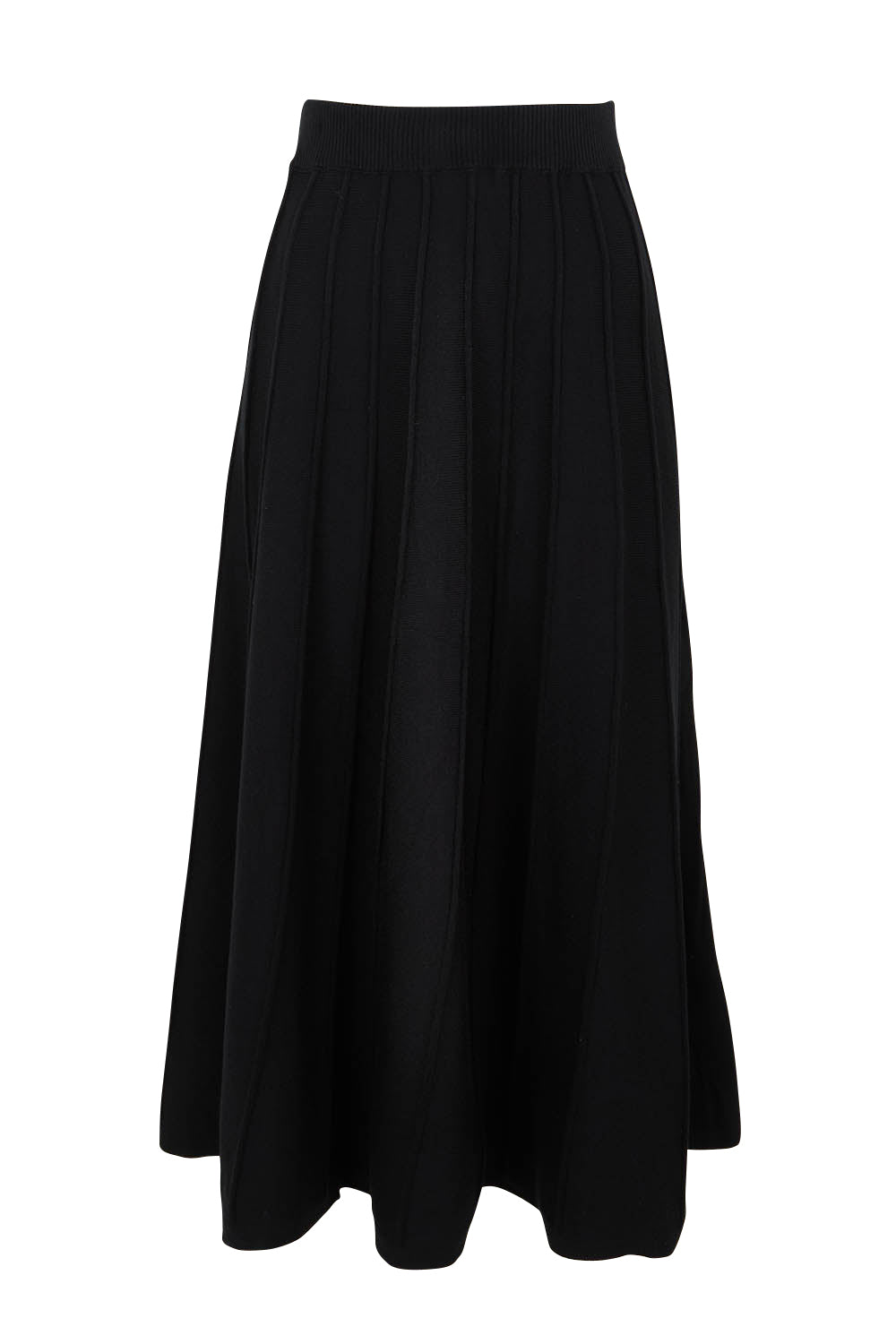 Product shot of the Kate Knit Long Skirt in colour Black (Black), from the front