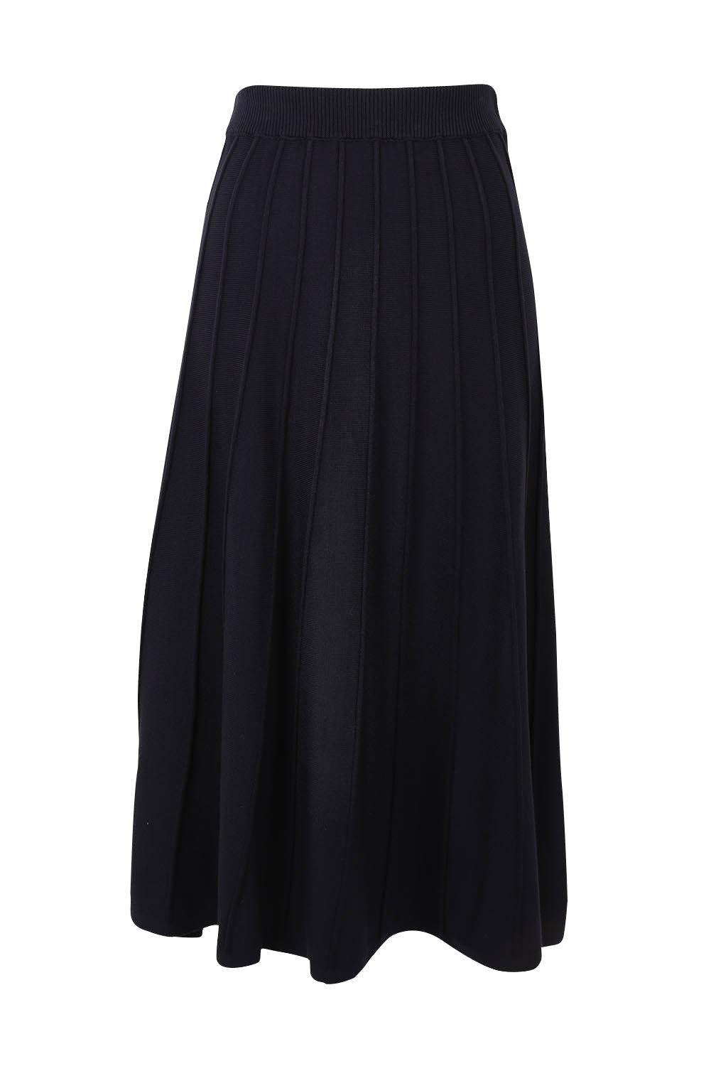 Product shot of the Kate Knit Long Skirt in colour Navy (Blue), from the front
