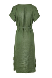 Preloved Patio Linen Stripe Dress - Khaki