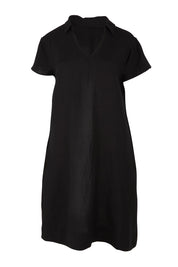Product shot of the Delta Lino Linen Blend Dress in colour Black (Black), from the front