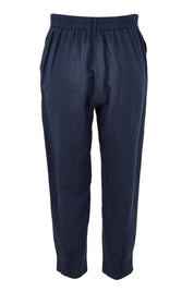 Product shot of the Lino Linen Blend Tapered Pant in colour Navy (Blue), from the back