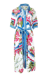 Product shot of the Monaco Linen Blend Dress in colour Sardinia, from the front