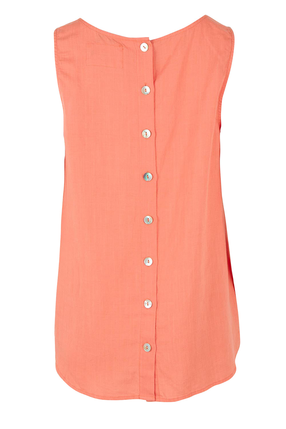 Product shot of the Lino Linen Blend Button Back Cami in colour Papaya, from the back