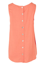 Product shot of the Lino Linen Blend Button Back Cami in colour Papaya, from the back