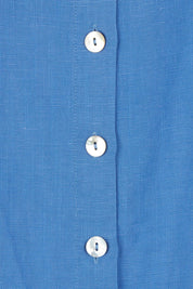 Product shot of the Lino Linen Blend Button Back Cami in colour Sardinia (Blue), detail