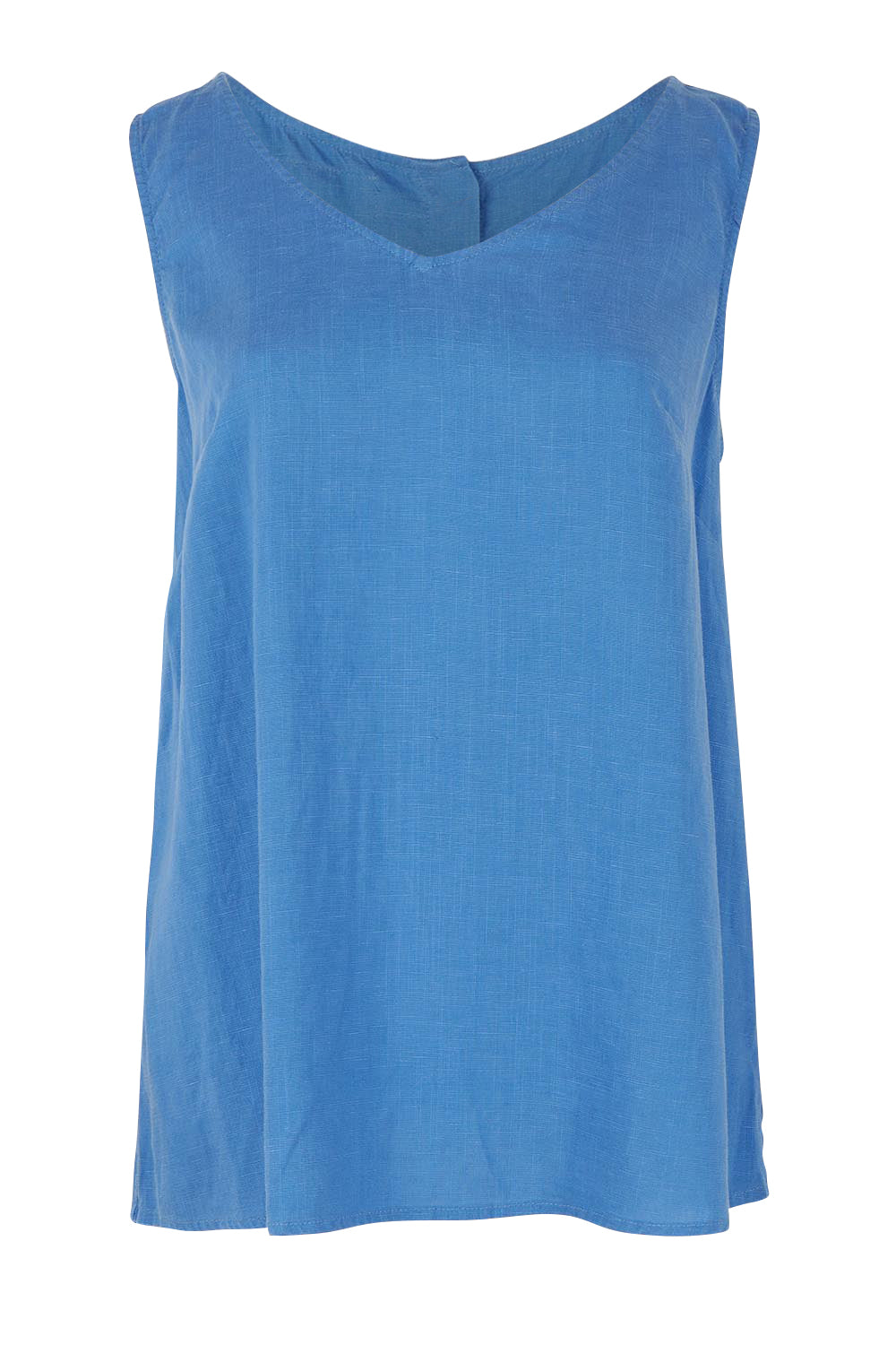Product shot of the Lino Linen Blend Button Back Cami in colour Sardinia (Blue), from the front