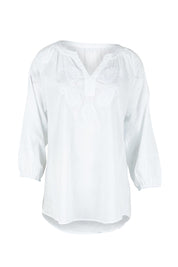 Product shot of the Coastal Embroidered Cotton Top in colour White (White), from the front
