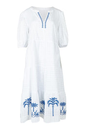 Product shot of the Mykonos Embroidered Cotton Dress in colour White (White), from the front