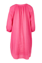 Product shot of the Mykonos Cotton Check Dress in colour Peony (Pink), from the back