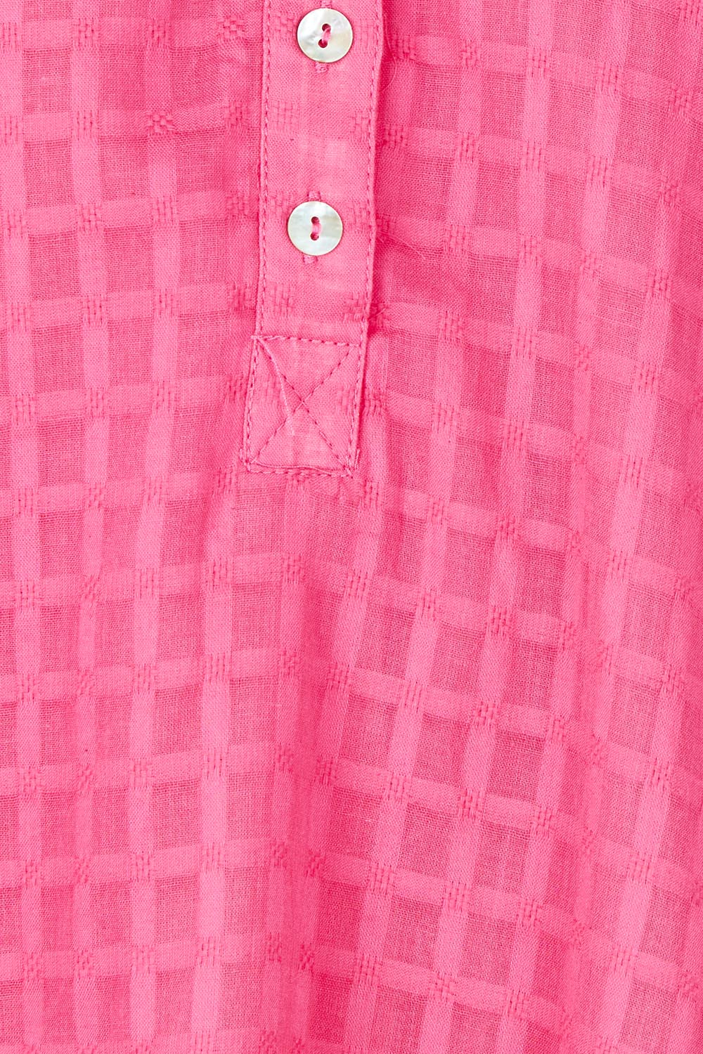Product shot of the Mykonos Cotton Check Dress in colour Peony (Pink), detail