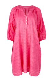 Product shot of the Mykonos Cotton Check Dress in colour Peony (Pink), from the front