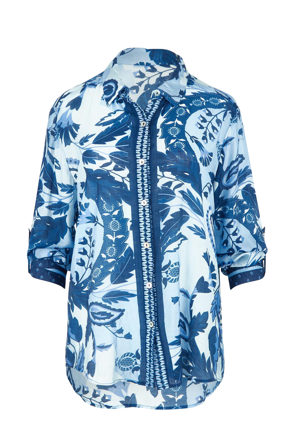 Product shot of the Newport Paisley Shirt in colour Blue (Blue), detail