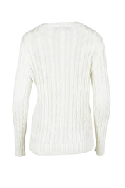 Product shot of the Hampton Cable Knit Jumper in colour Ivory (White), from the back