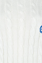 Product shot of the Hampton Cable Knit Jumper in colour Ivory (White), detail