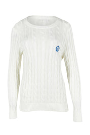Product shot of the Hampton Cable Knit Jumper in colour Ivory (White), from the front