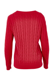 Product shot of the Hampton Cable Knit Jumper in colour Red (Red), from the back