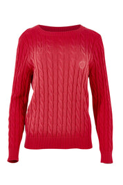 Product shot of the Hampton Cable Knit Jumper in colour Red (Red), from the front