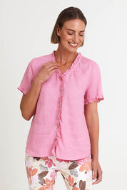 Audrey Ruffle Linen Top - Musk