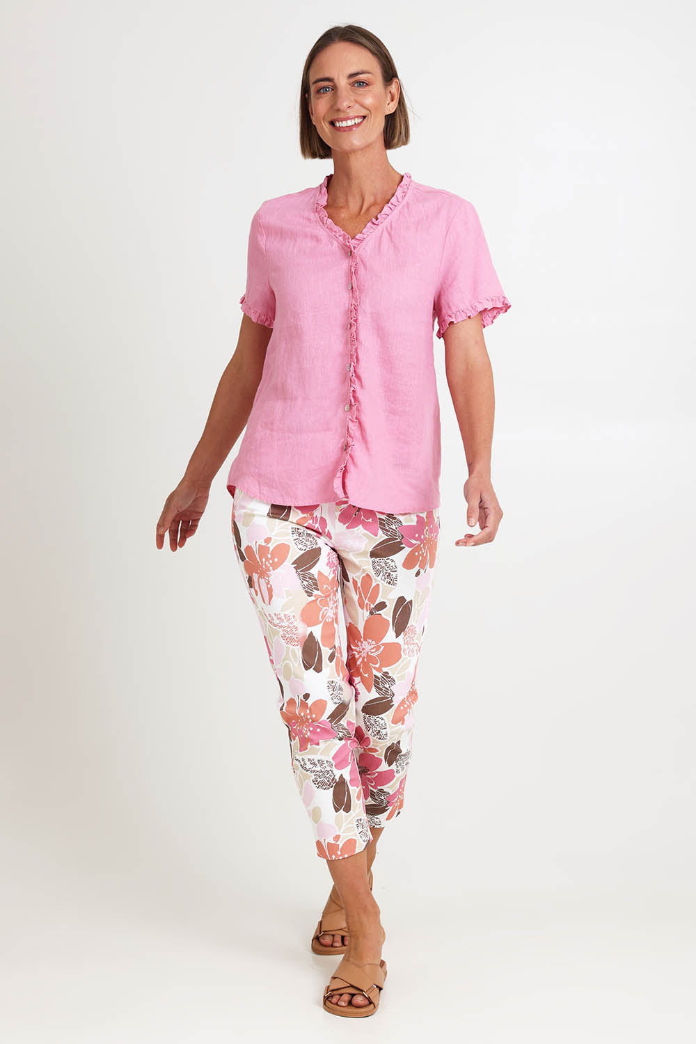 Audrey Ruffle Linen Top - Musk