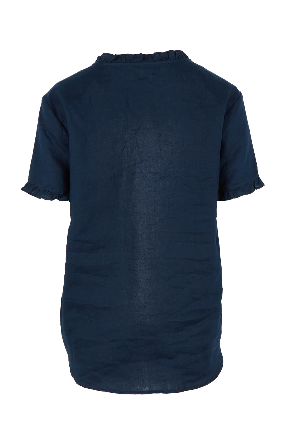 Audrey Ruffle Linen Top - Navy