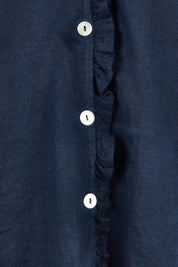 Audrey Ruffle Linen Top - Navy