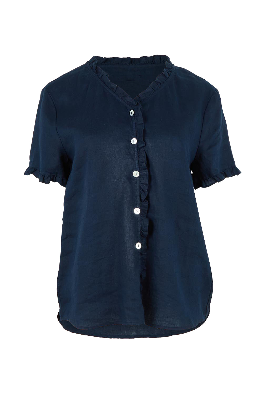 Audrey Ruffle Linen Top - Navy