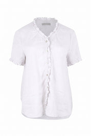 Audrey Ruffle Linen Top - White