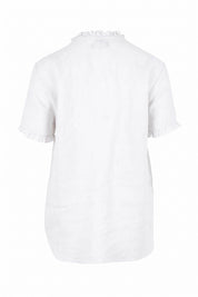 Audrey Ruffle Linen Top - White