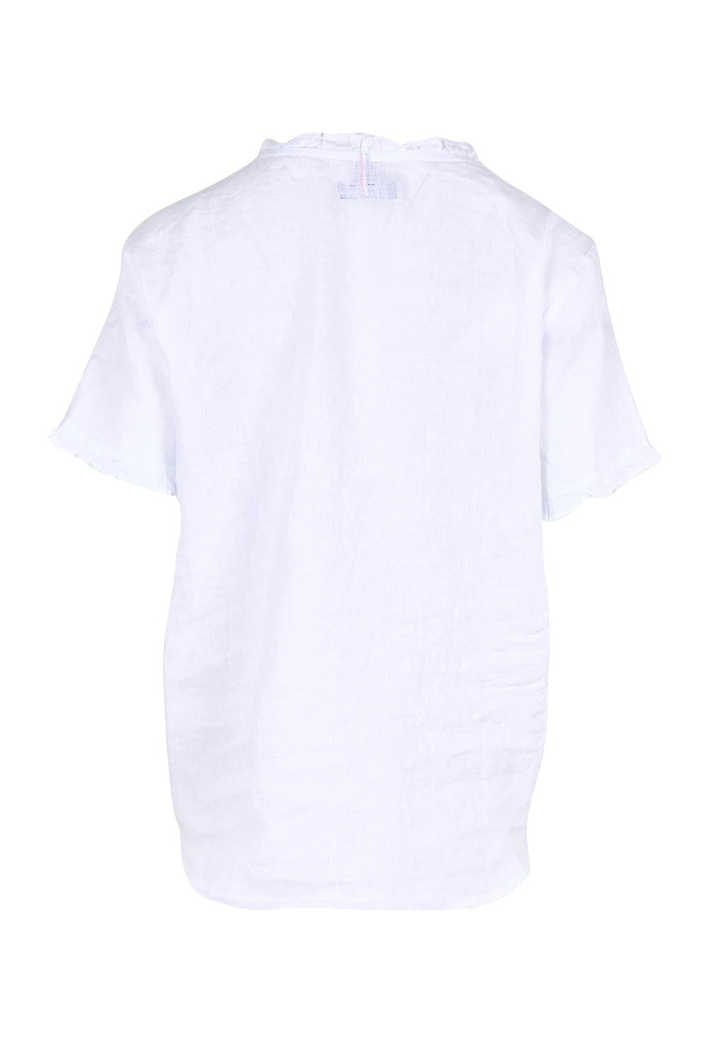 Product shot of the Audrey Ruffle Linen Top - White in colour White, from the back