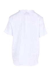 Product shot of the Audrey Ruffle Linen Top - White in colour White, from the back