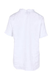 Product shot of the Audrey Ruffle Linen Top - White in colour White, from the back