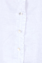 Product shot of the Audrey Ruffle Linen Top - White in colour White, showing detail