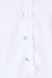 Product shot of the Audrey Ruffle Linen Top - White in colour White, showing detail