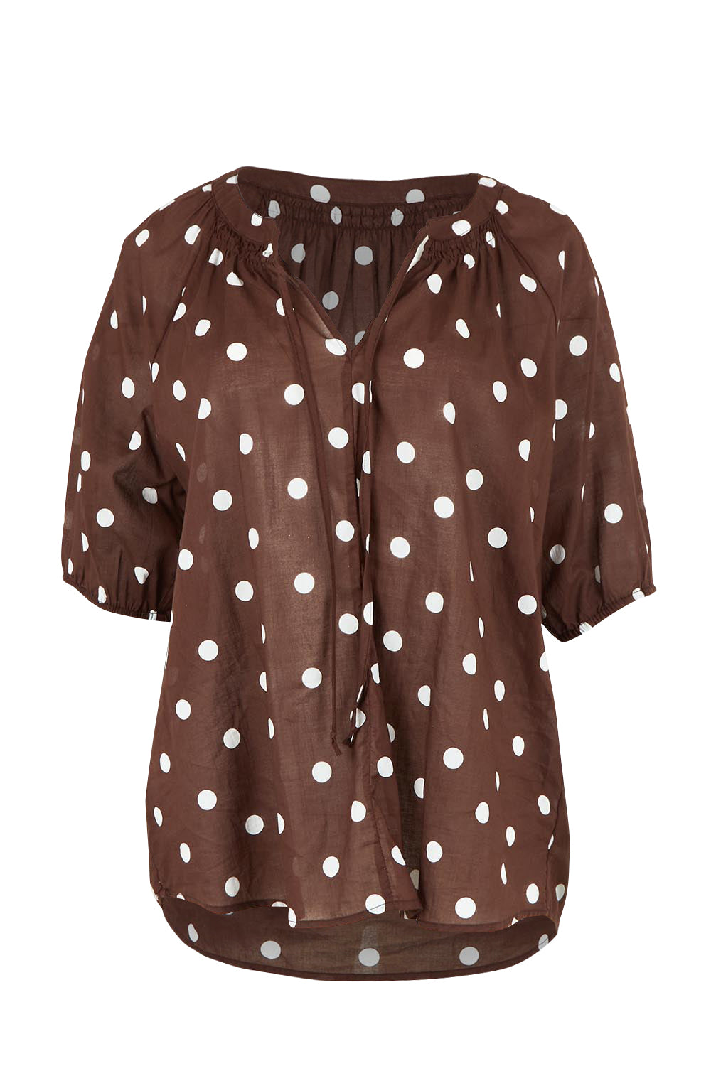 Product shot of the Riviera Spot Top – Coffee in colour Coffee, from the front