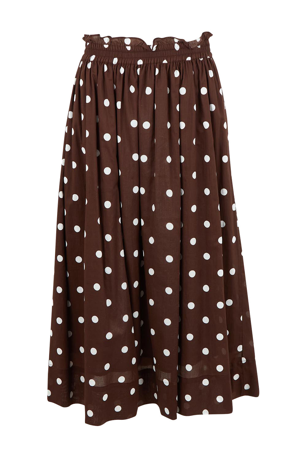 Product shot of the Riviera Spot Skirt – Coffee in colour Coffee, from the front