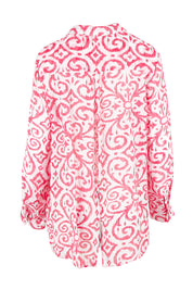 Product shot of the Provence Print Shirt – Raspberry in colour Raspberry, from the back