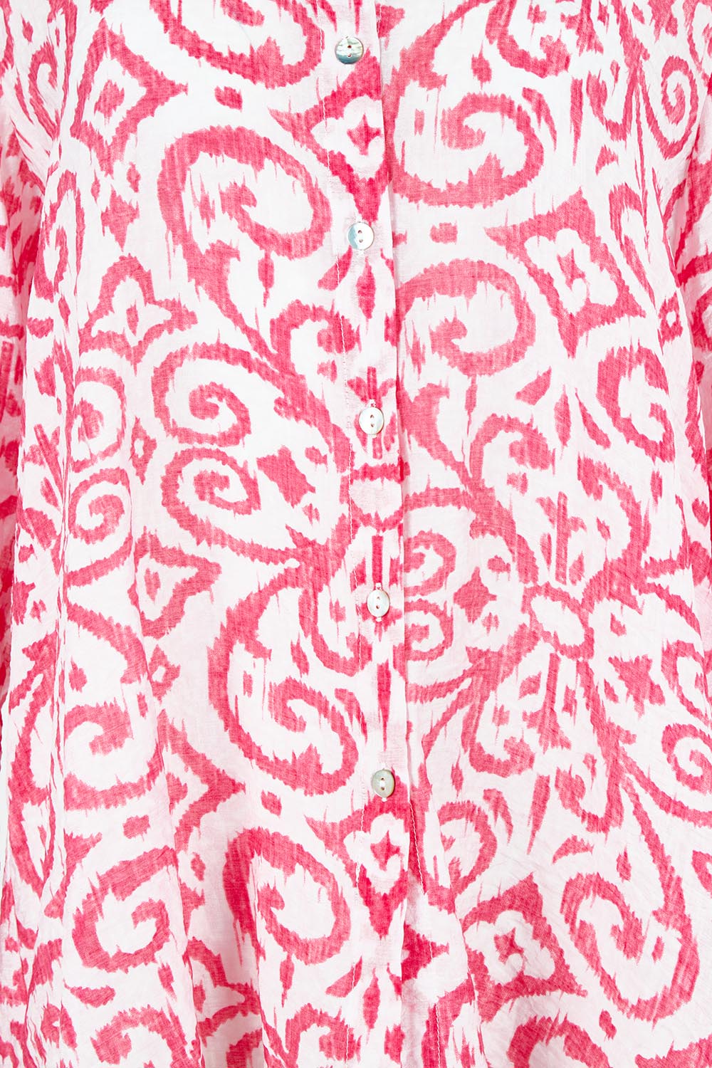 Product shot of the Provence Print Shirt – Raspberry in colour Raspberry, showing detail