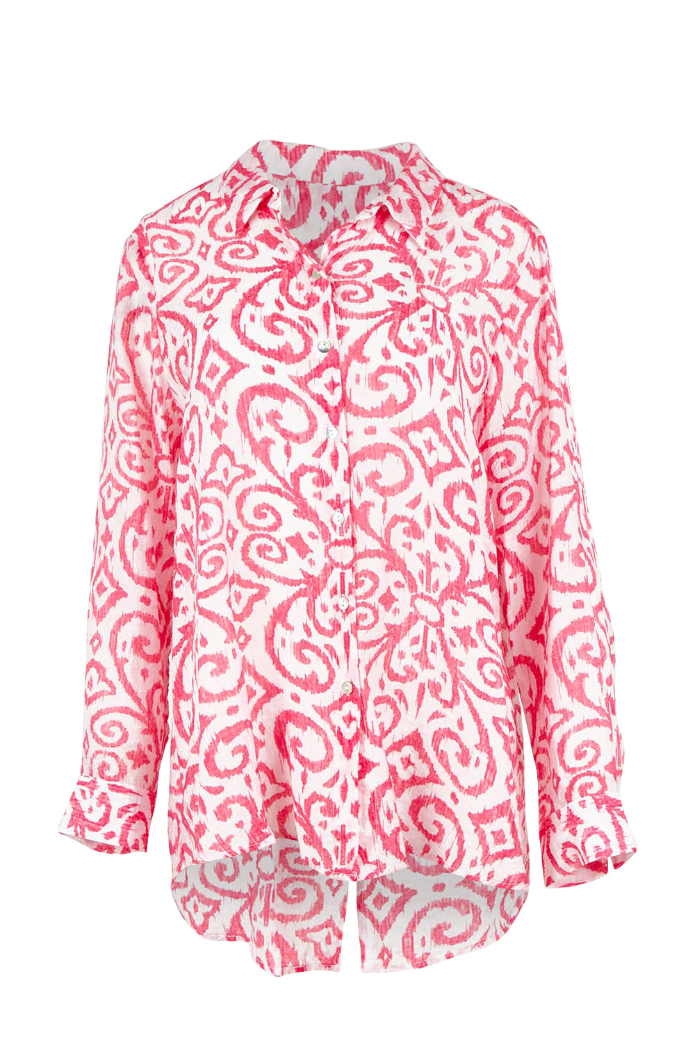 Product shot of the Provence Print Shirt – Raspberry in colour Raspberry, from the front