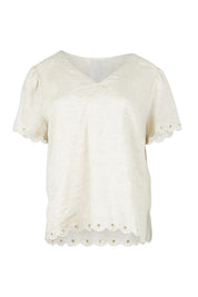 Product shot of the Lilly Linen Top – Natural in colour Natural, from the front