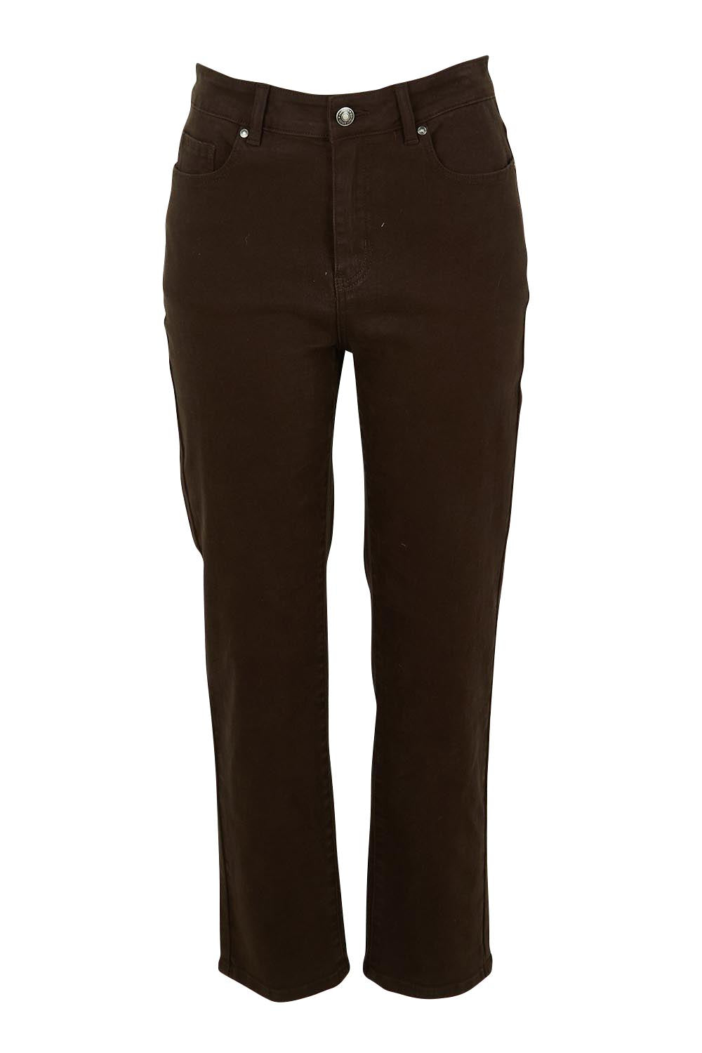 Product shot of the Slim Miracle Denim Jeans in colour Coffee, from the front