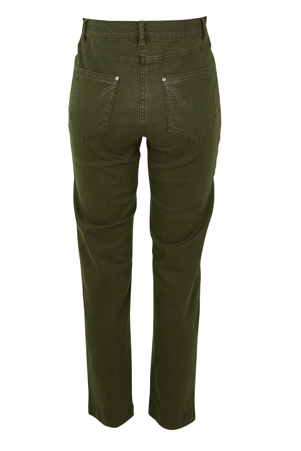 Product shot of the Slim Miracle Denim Jeans in colour Khaki (Green), from the back