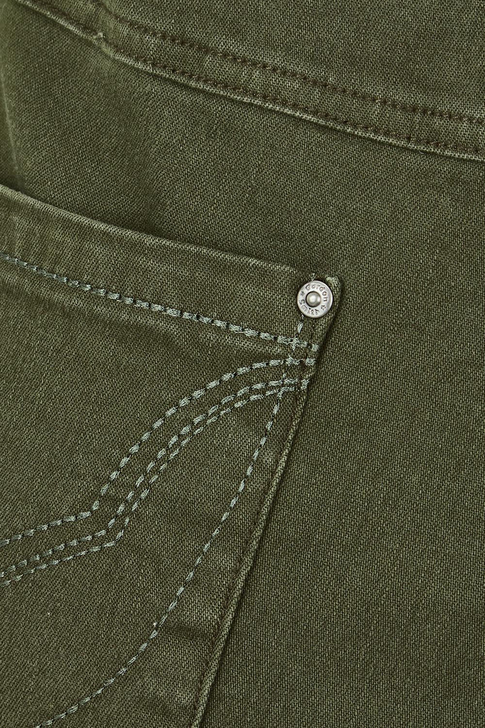 Product shot of the Slim Miracle Denim Jeans in colour Khaki (Green), detail